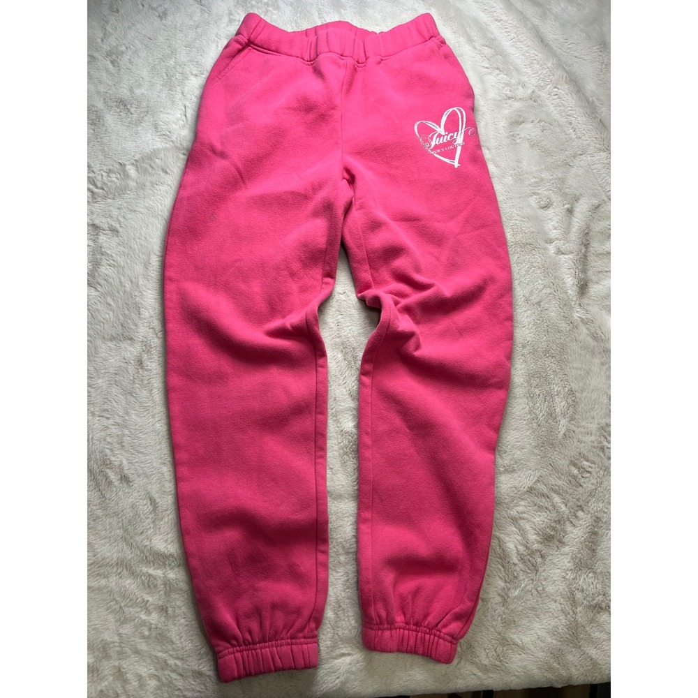 Juicy Couture Sweatpants Womens Small Pink Excellent Glitter Heart Joggers